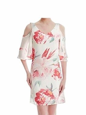 connected apparel Elegant Floral Cold-Shoulder Chiffon dress